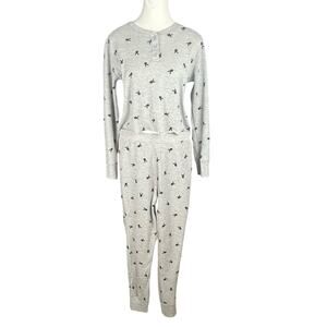 PLAYBOY by PACSUN‎ Womens Medium Gray Thermal Waffle Crop Top Pajama Pant Set